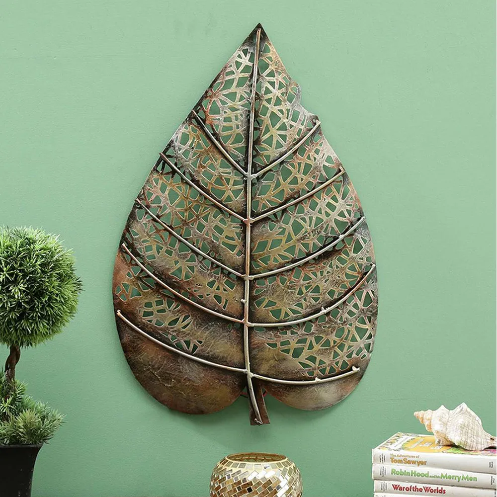 Metallic Leaf Inspired Wall Art Piece in Bronze Finish