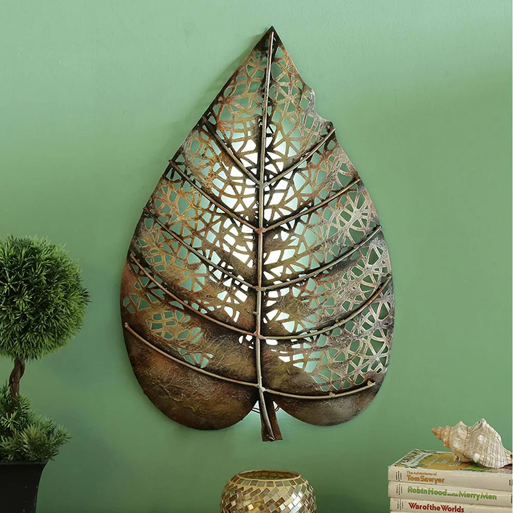 Metallic Leaf Inspired Wall Art Piece in Bronze Finish