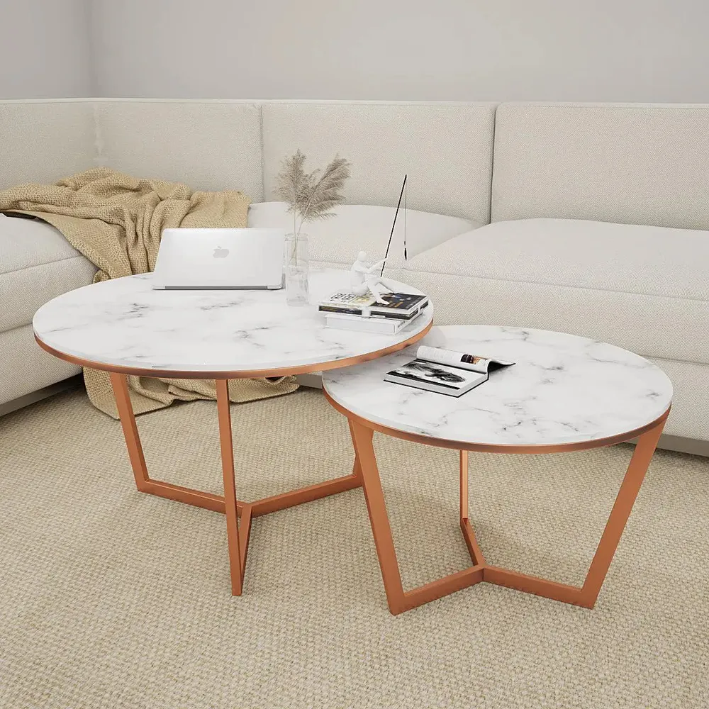 Metallic Nesting Center Tables In Copper Luxe Base Set Of 2