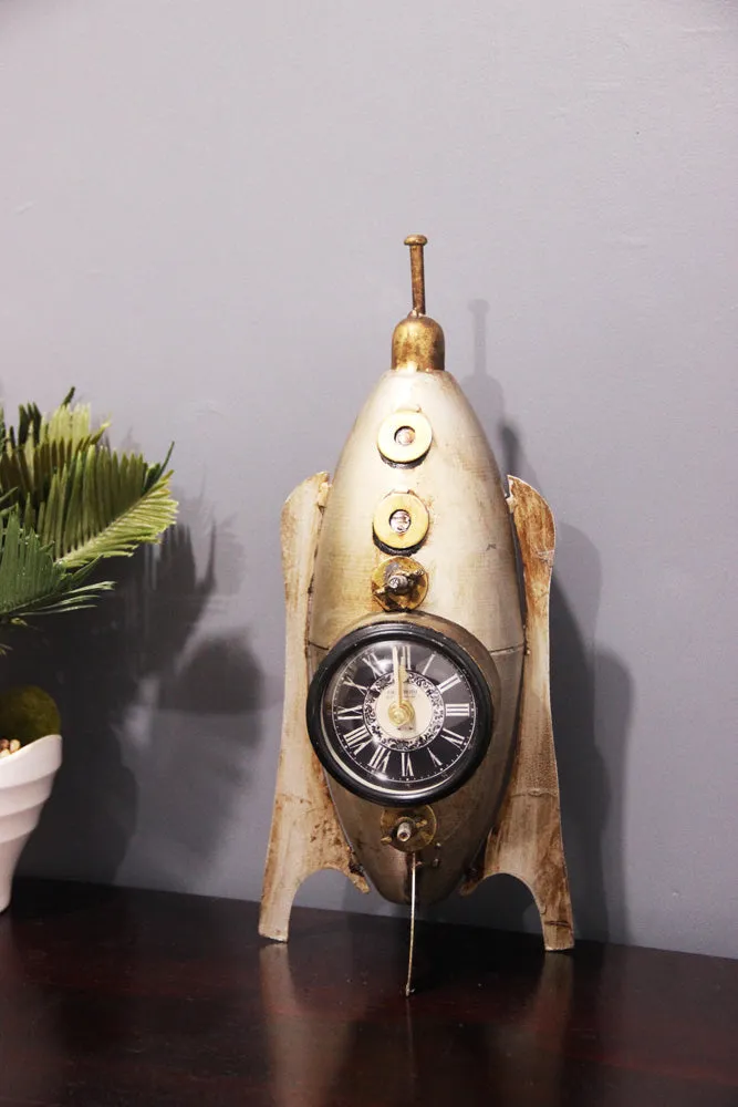 Metallic Rocket Inspired Table Clock / Table Decor