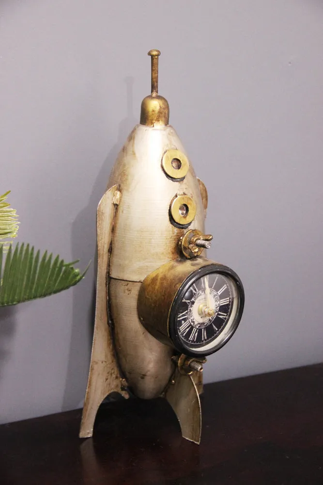 Metallic Rocket Inspired Table Clock / Table Decor