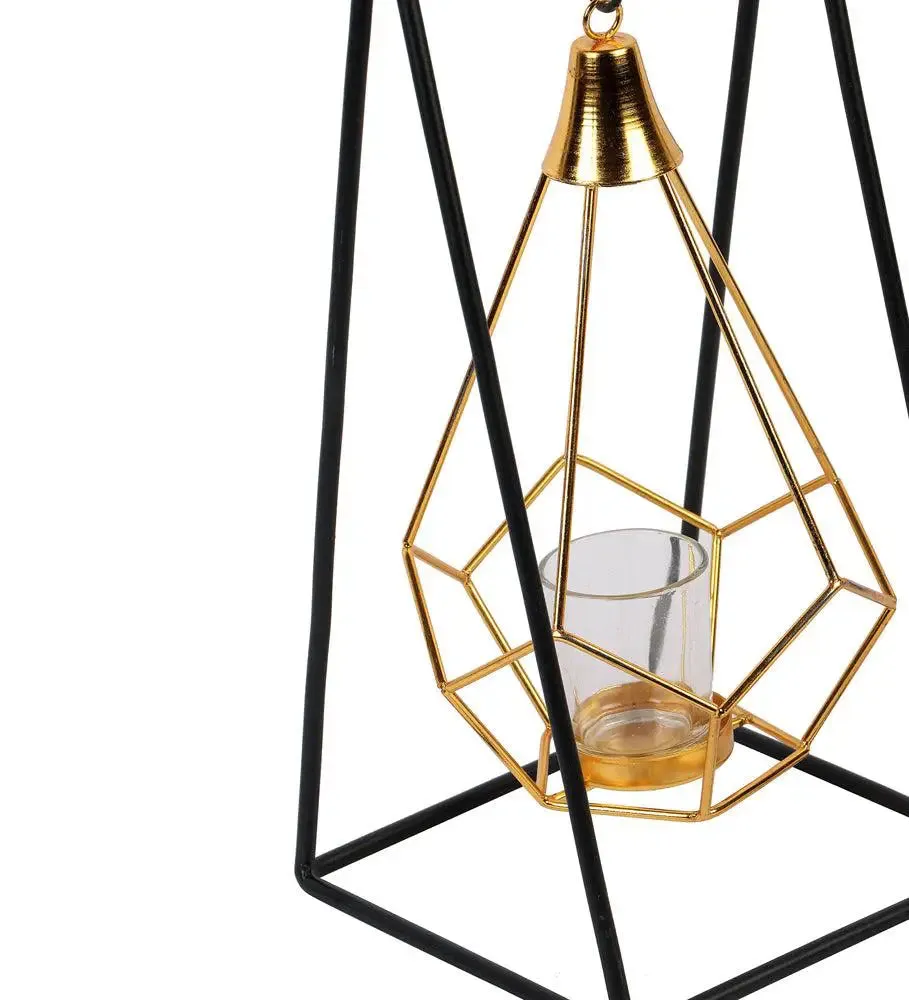 Metallic Triangle Diamond Pendulam Tealight Holder with Glass