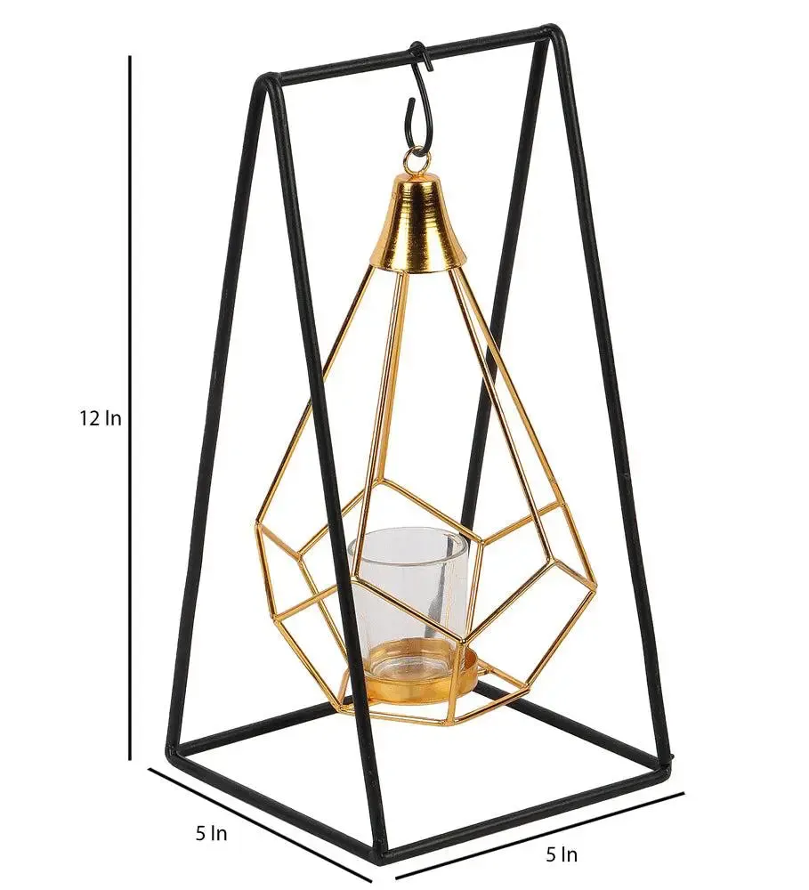 Metallic Triangle Diamond Pendulam Tealight Holder with Glass