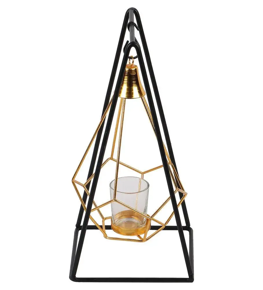 Metallic Triangle Diamond Pendulam Tealight Holder with Glass