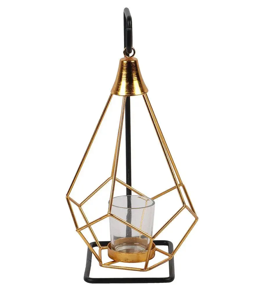Metallic Triangle Diamond Pendulam Tealight Holder with Glass