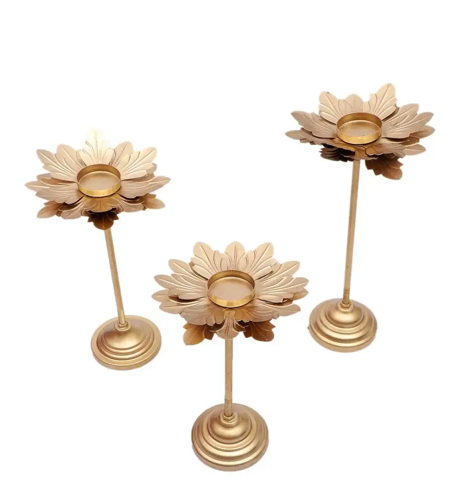Metallic Triple Hammered Flower Detachable Tealight Holder (Set of 3)