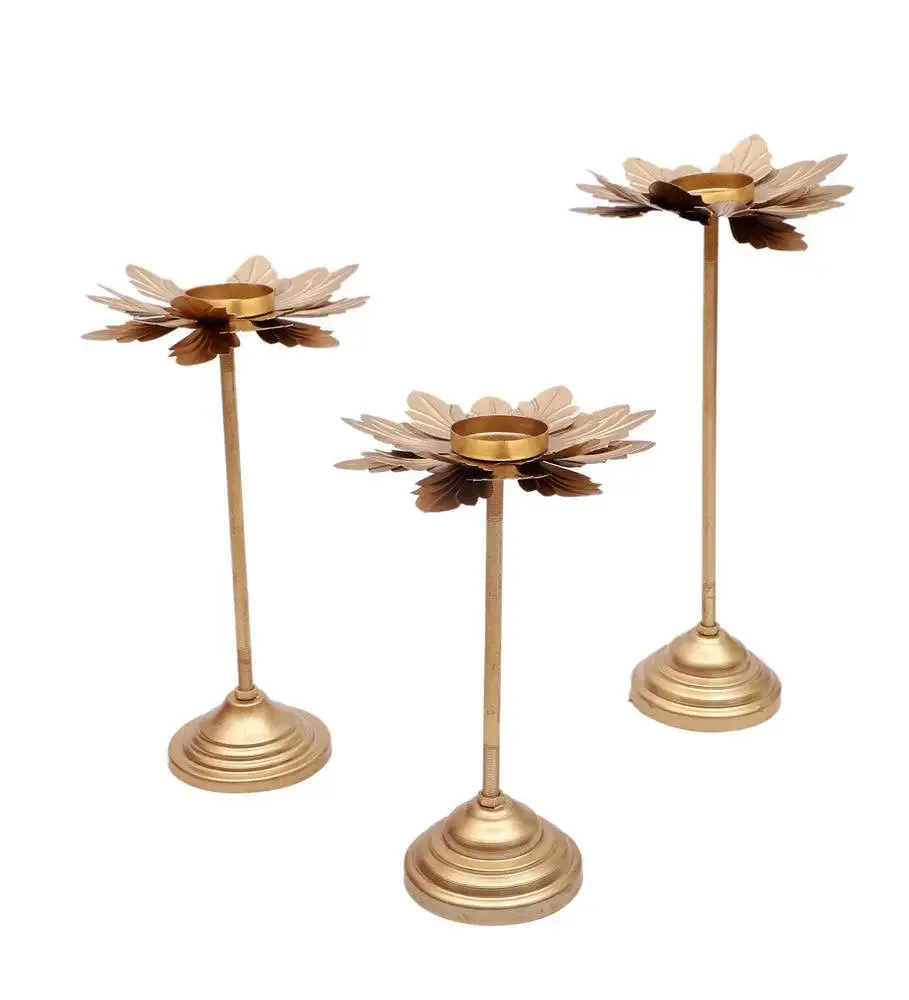 Metallic Triple Hammered Flower Detachable Tealight Holder (Set of 3)