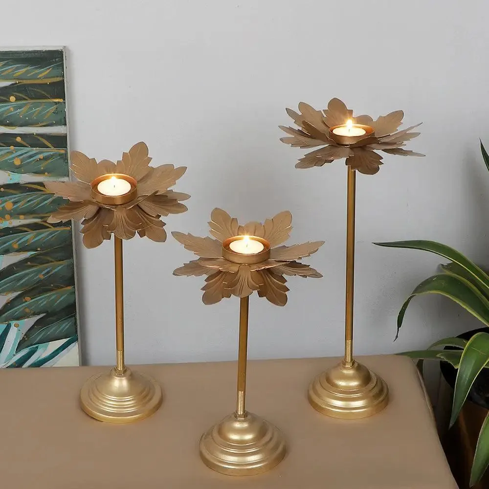 Metallic Triple Hammered Flower Detachable Tealight Holder (Set of 3)