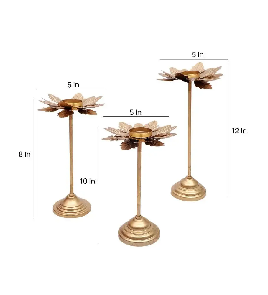 Metallic Triple Hammered Flower Detachable Tealight Holder (Set of 3)