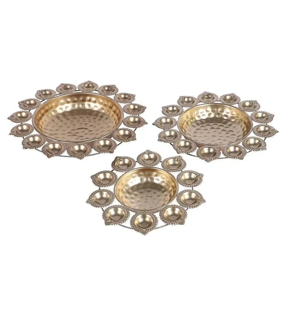 Metallic Urli with Tealight Holders for Home (Set of 3)