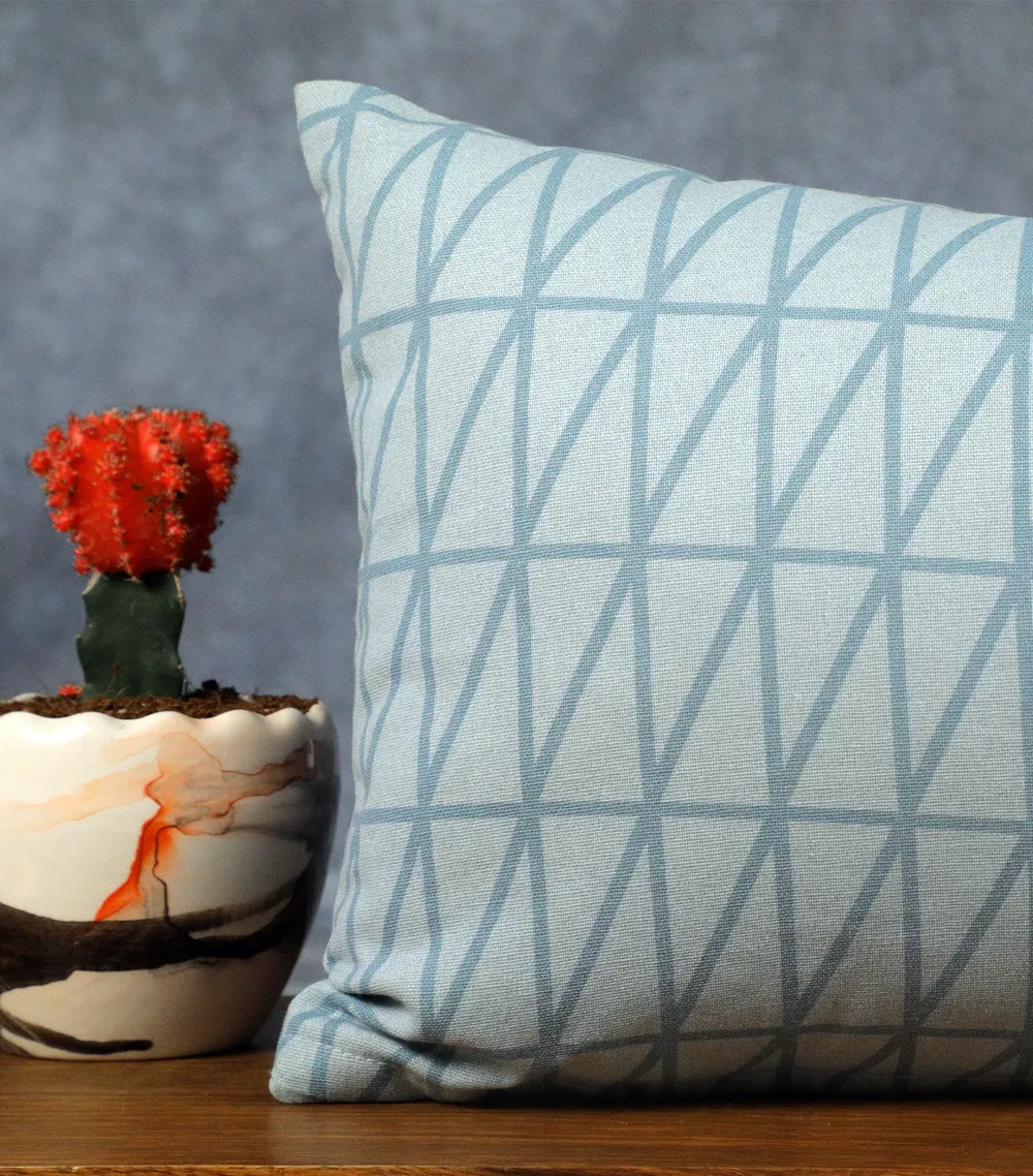 Mid Blue Parallel Line Stripe Print Cushion Cover