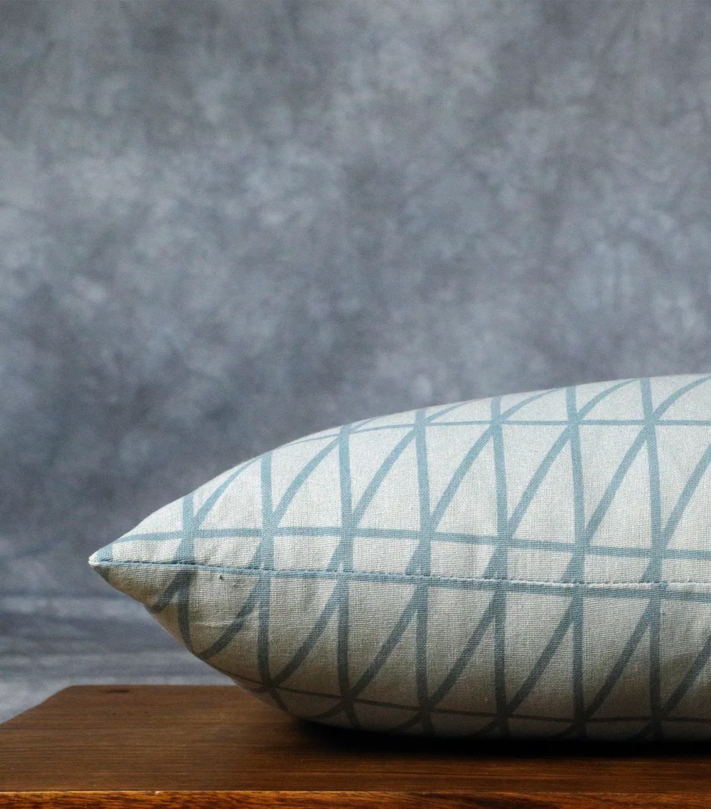 Mid Blue Parallel Line Stripe Print Cushion Cover