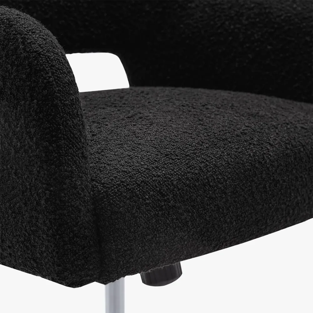 Mid-Century Modern Office Vanity Swivel Chair with Wheels in Black Single