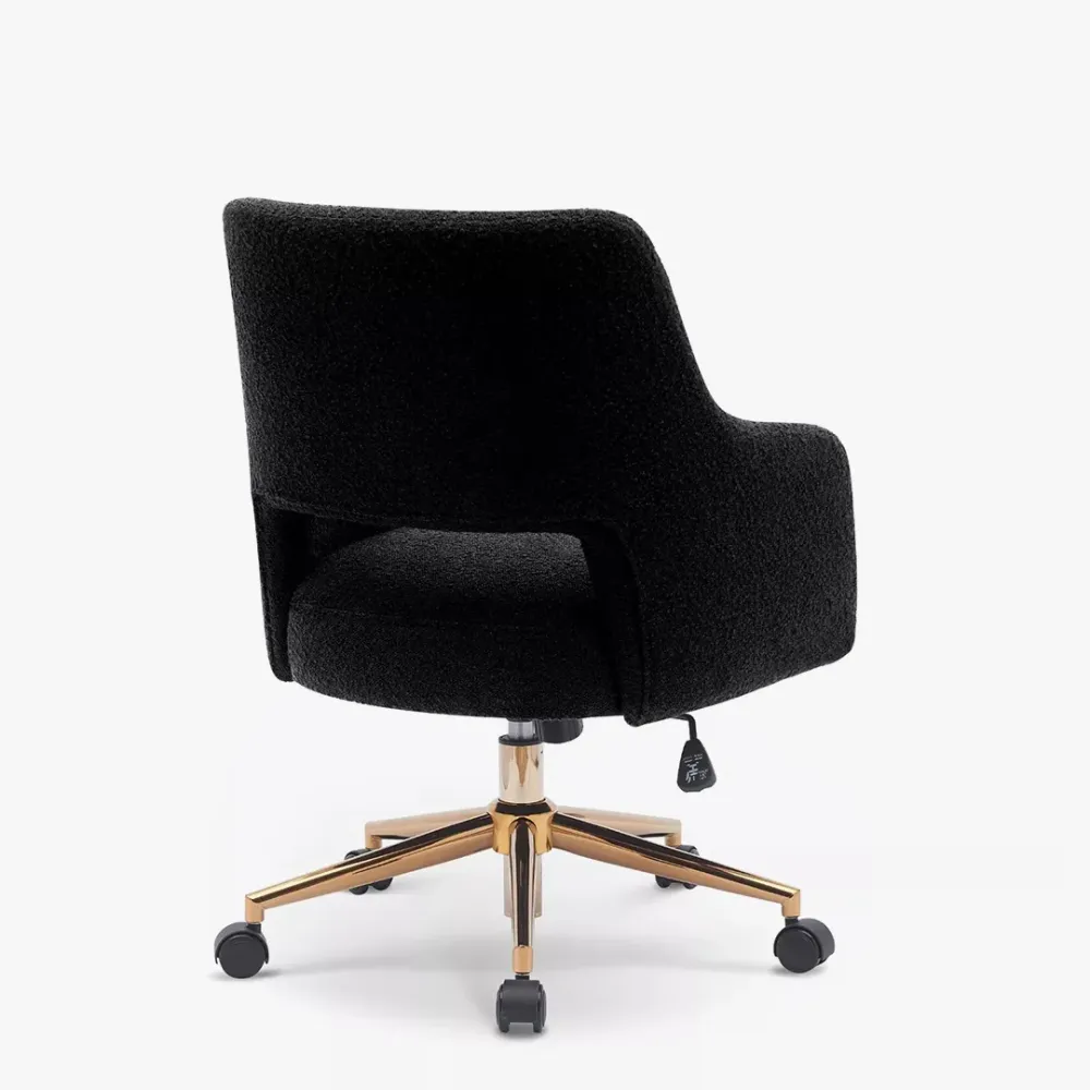 Mid-Century Modern Office Vanity Swivel Chair with Wheels in Black Single