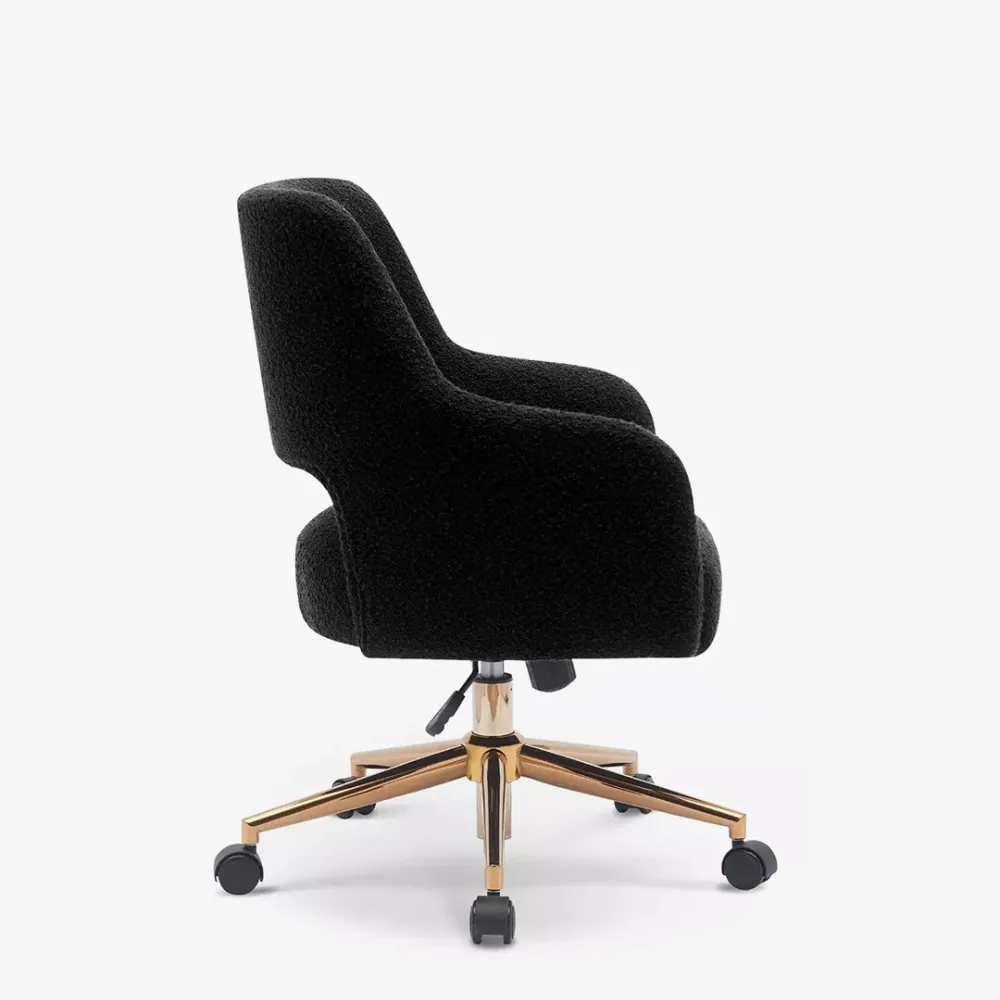 Mid-Century Modern Office Vanity Swivel Chair with Wheels in Black Single