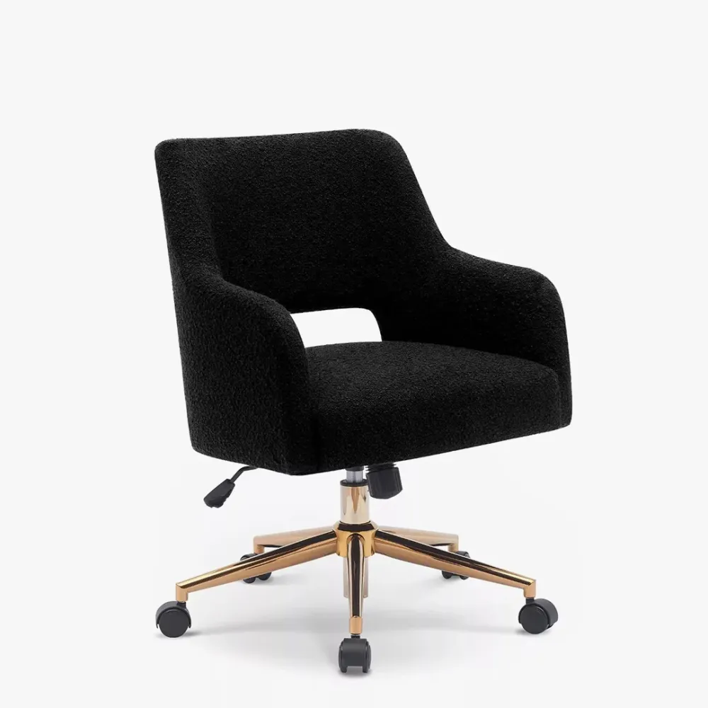 Mid-Century Modern Office Vanity Swivel Chair with Wheels in Black Single