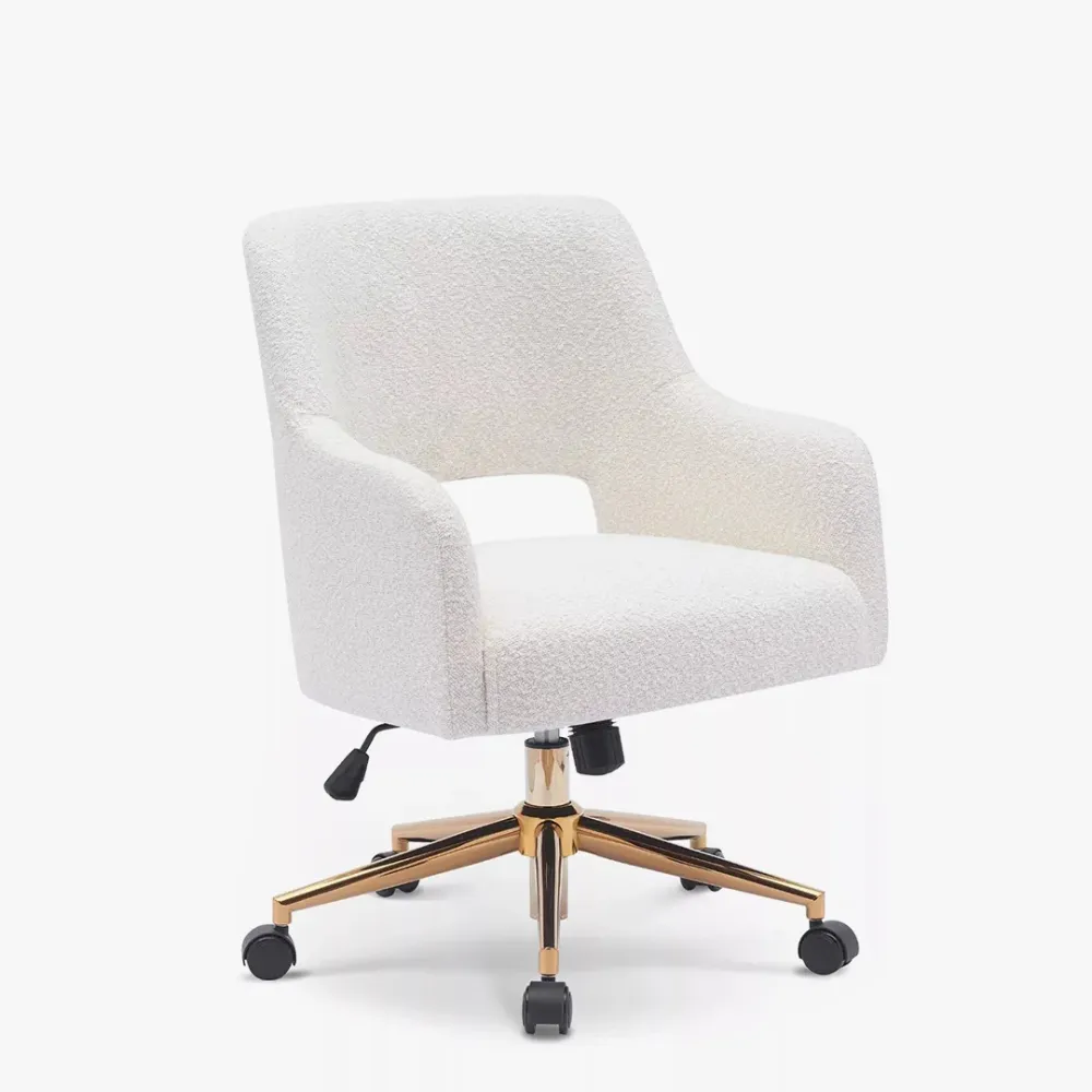 Mid-Century Modern Office Vanity Swivel Chair with Wheels in Cream Single