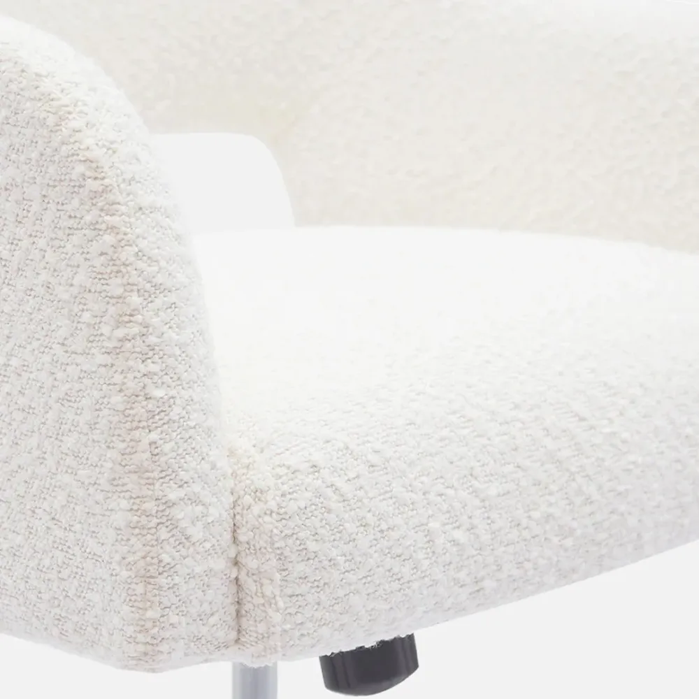 Mid-Century Modern Office Vanity Swivel Chair with Wheels in Cream Single