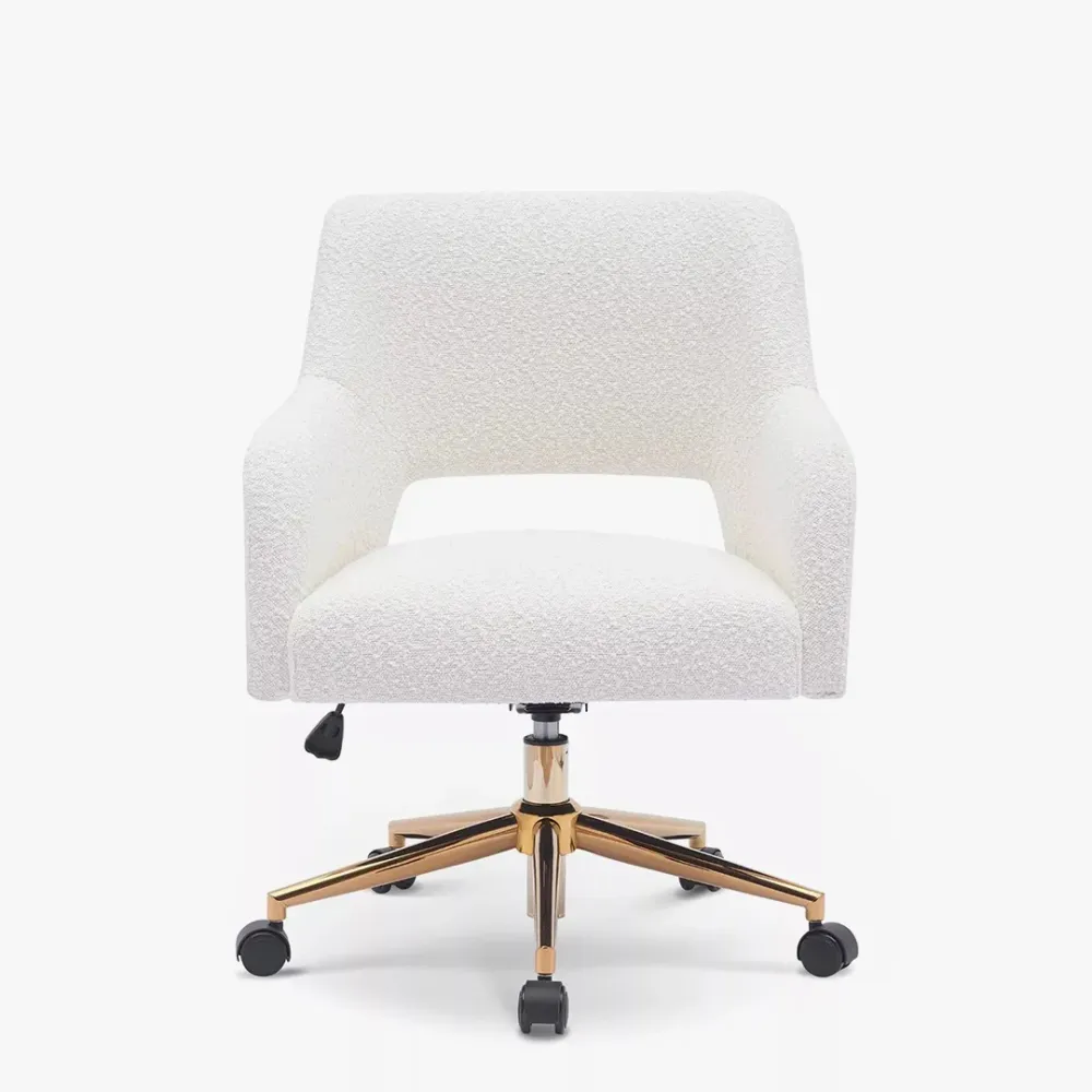 Mid-Century Modern Office Vanity Swivel Chair with Wheels in Cream Single