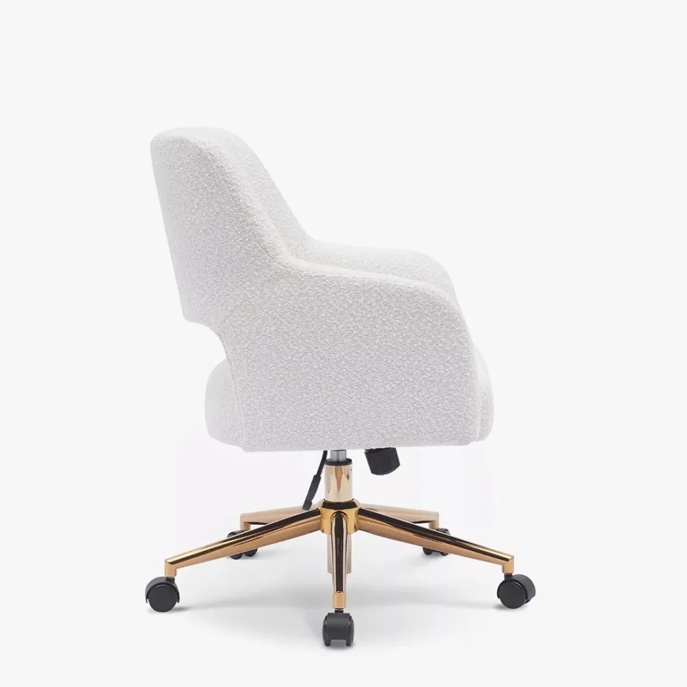 Mid-Century Modern Office Vanity Swivel Chair with Wheels in Cream Single