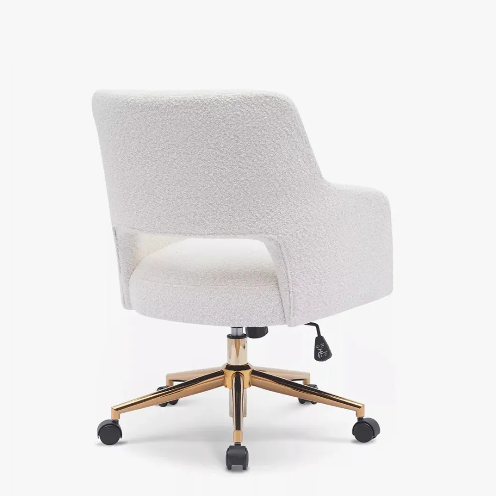 Mid-Century Modern Office Vanity Swivel Chair with Wheels in Cream Single