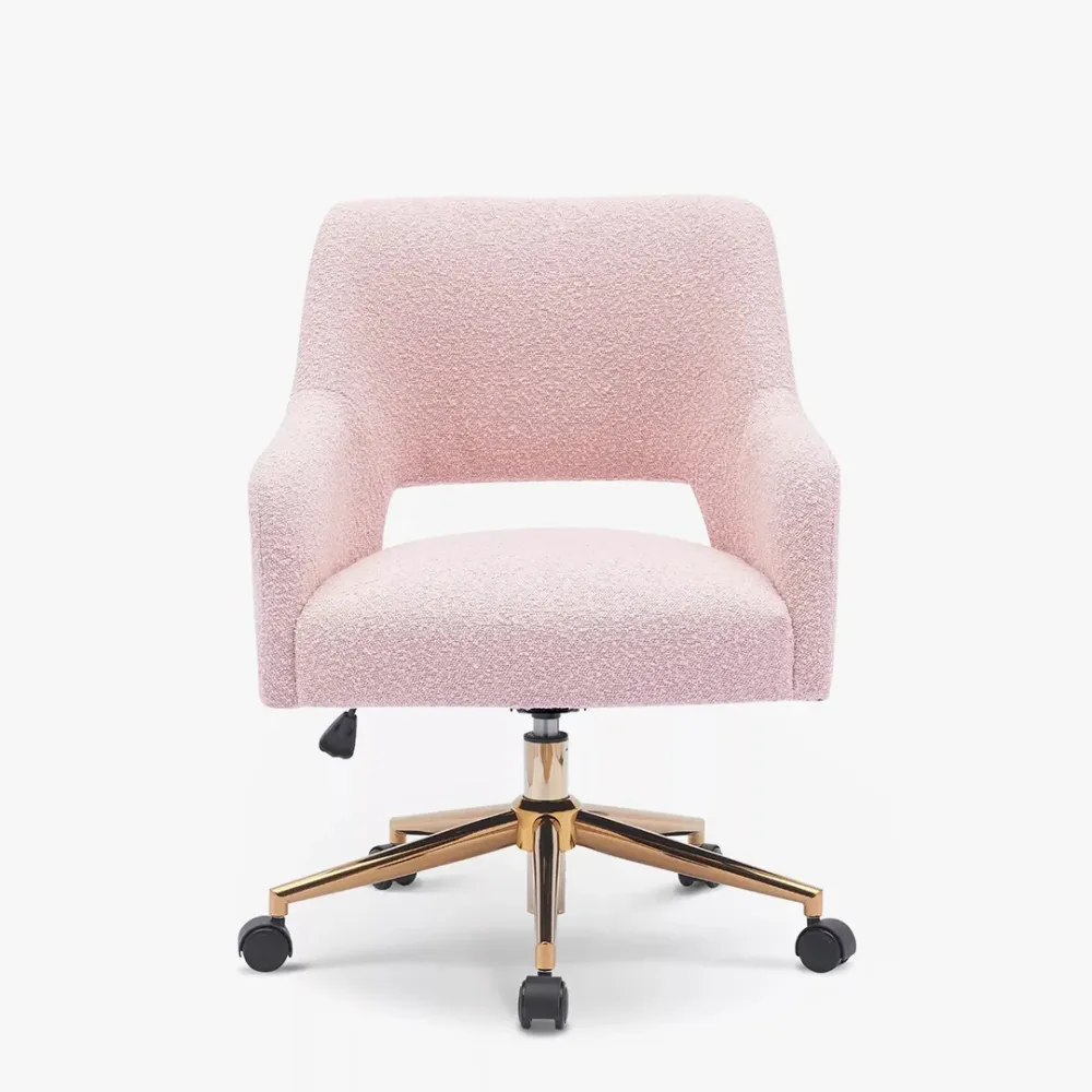 Mid-Century Modern Office Vanity Swivel Chair with Wheels in Dusty Peach Single