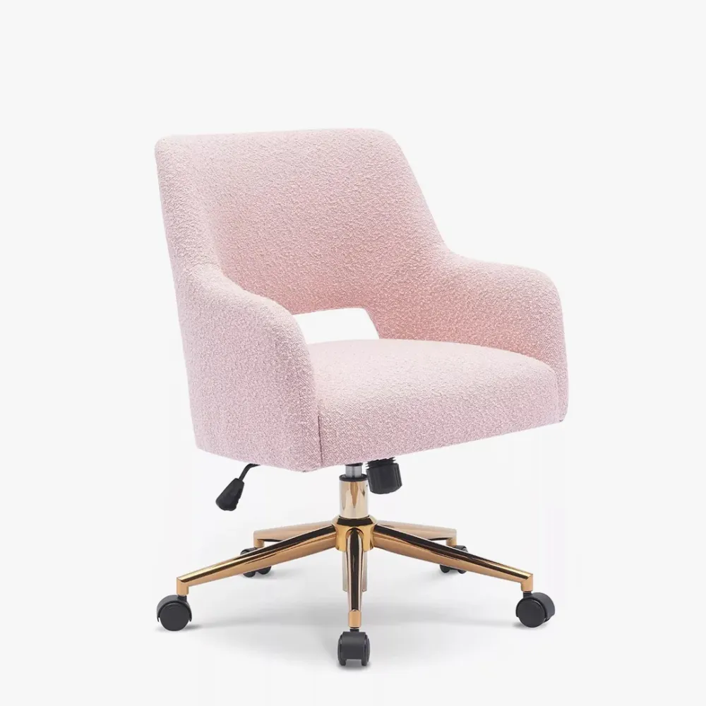 Mid-Century Modern Office Vanity Swivel Chair with Wheels in Dusty Peach Single