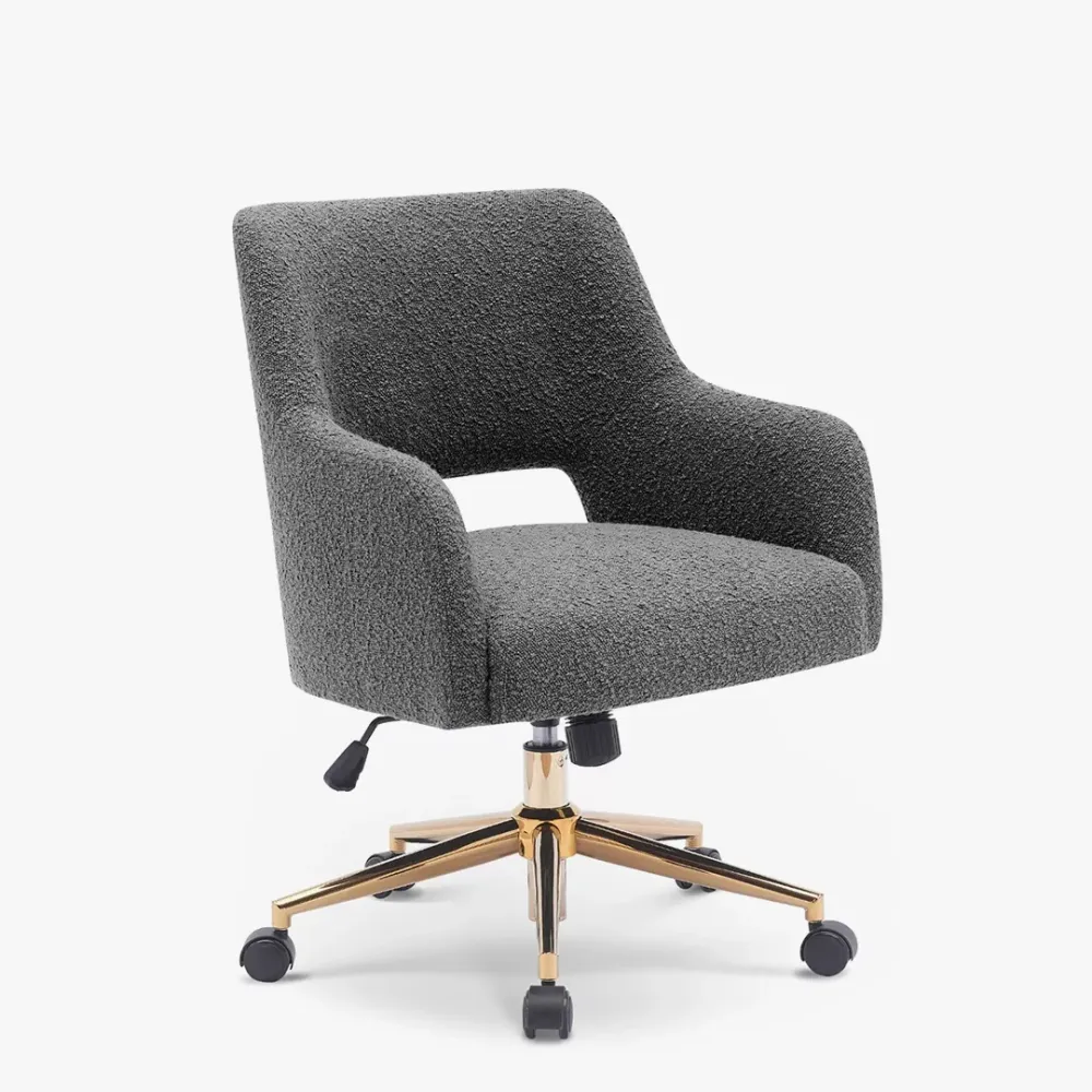 Mid-Century Modern Office Vanity Swivel Chair with Wheels in Gray Single