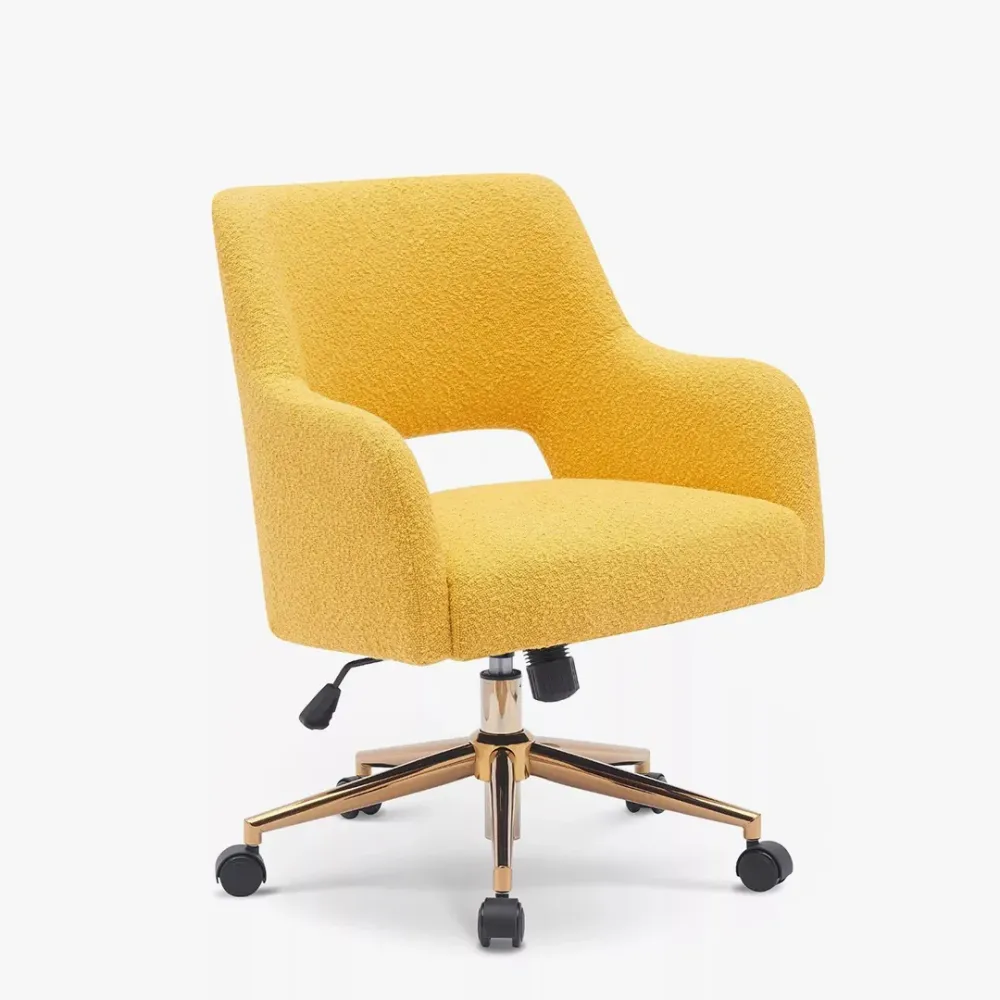 Mid-Century Modern Office Vanity Swivel Chair with Wheels in Mustard Single