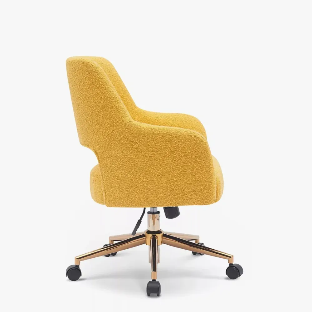 Mid-Century Modern Office Vanity Swivel Chair with Wheels in Mustard Single