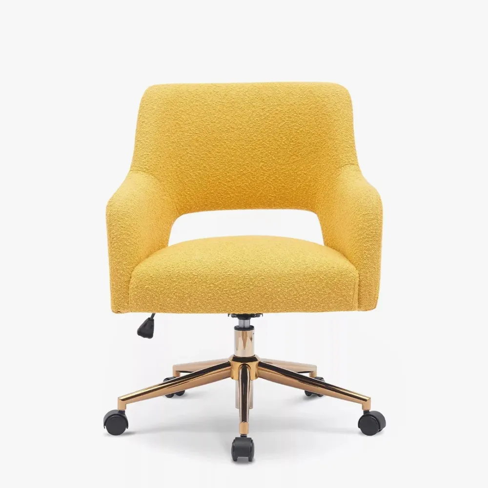 Mid-Century Modern Office Vanity Swivel Chair with Wheels in Mustard Single