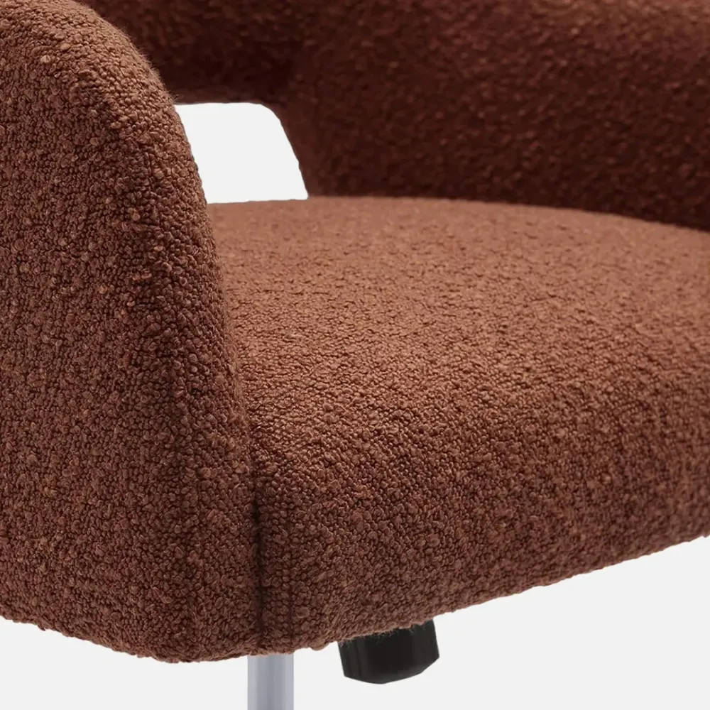 Mid-Century Modern Office Vanity Swivel Chair with Wheels in Rust Orange Single