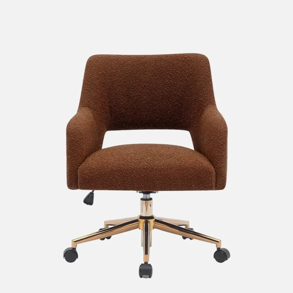 Mid-Century Modern Office Vanity Swivel Chair with Wheels in Rust Orange Single
