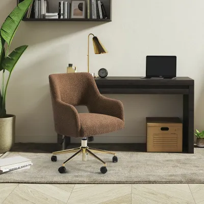 Mid-Century Modern Office Vanity Swivel Chair with Wheels in Rust Orange