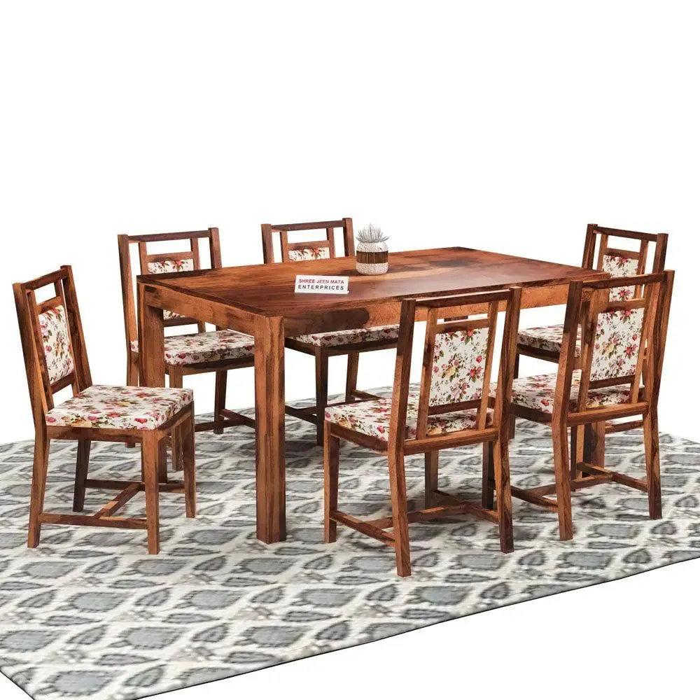 Mid-Century Style Sheesham Wood Dining Table 6 Seater With Padded seats