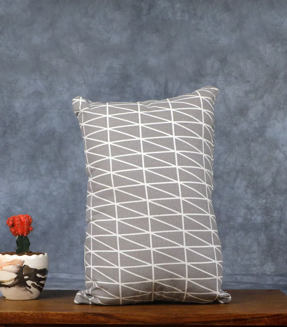 Mid Gray Parallel Line Stripe Print Cushion Cover
