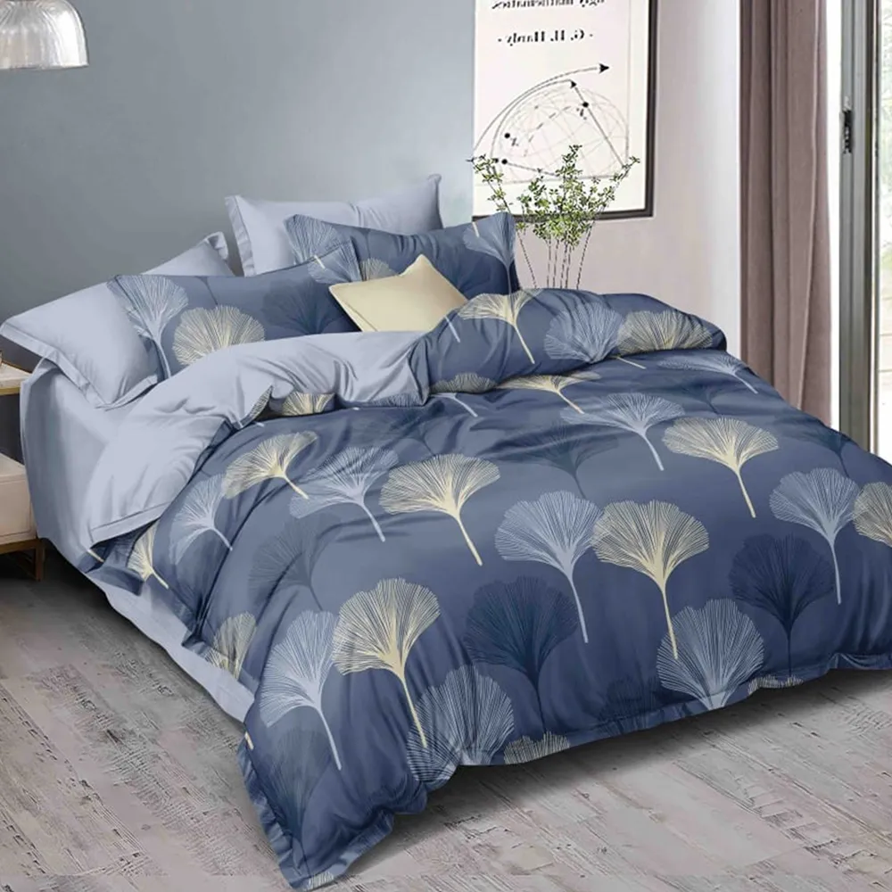 Midnight Petals Designer Floral Double Comforter (Blue)