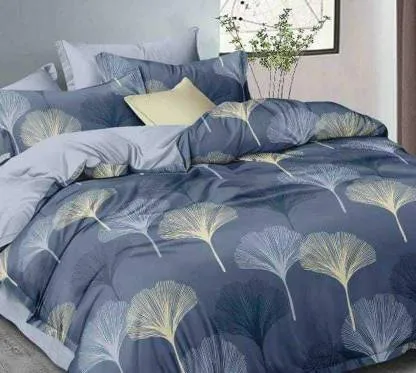 Midnight Petals Designer Floral Double Comforter (Blue)