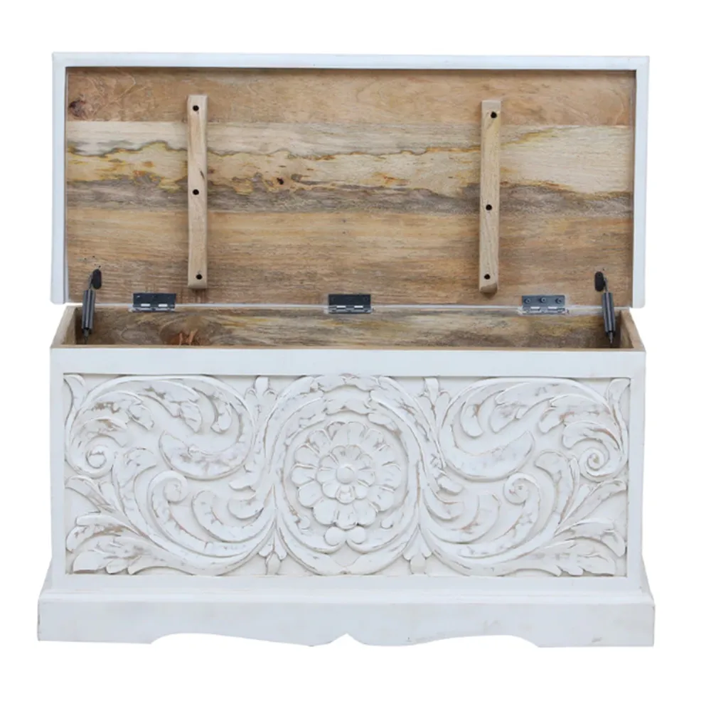 Milky White Traditional Crafted Mango Wood Trunk Box