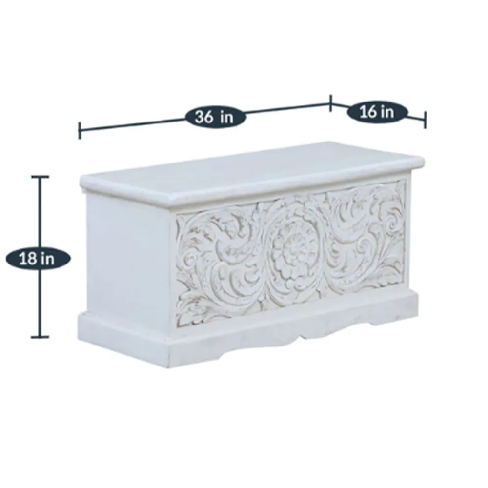 Milky White Traditional Crafted Mango Wood Trunk Box
