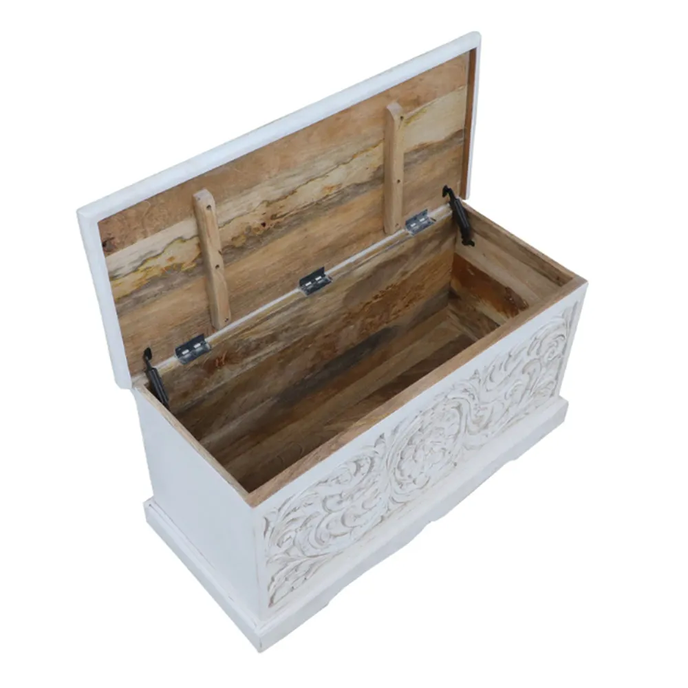 Milky White Traditional Crafted Mango Wood Trunk Box
