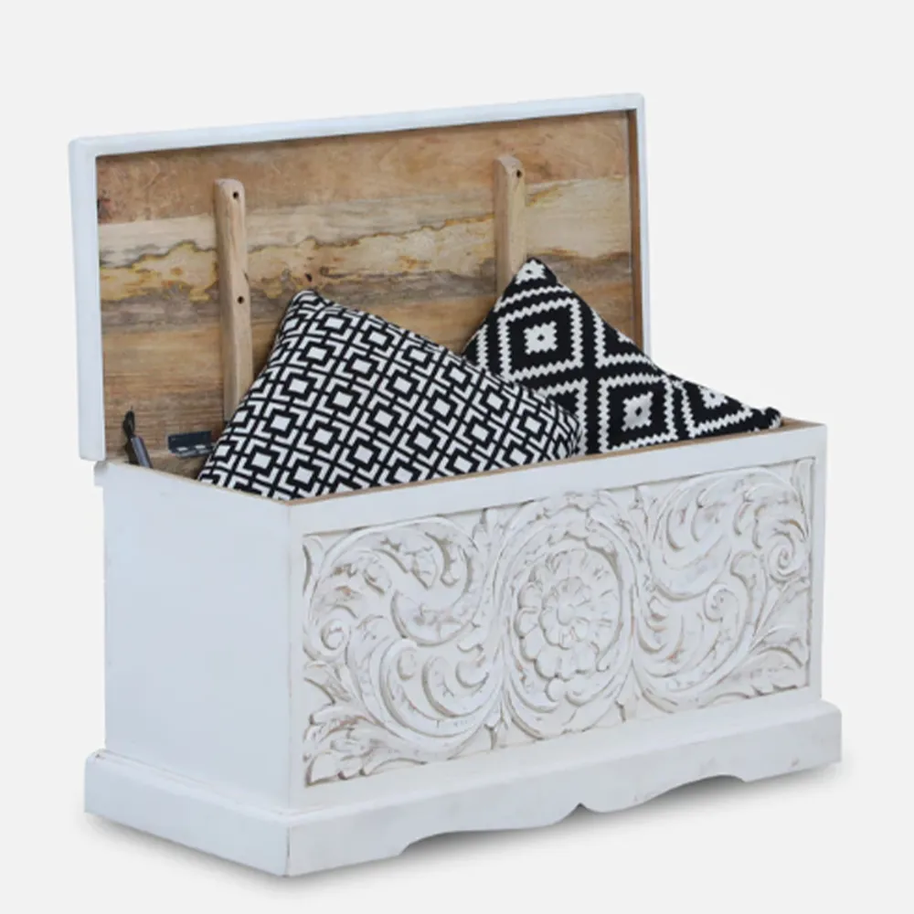 Milky White Traditional Crafted Mango Wood Trunk Box