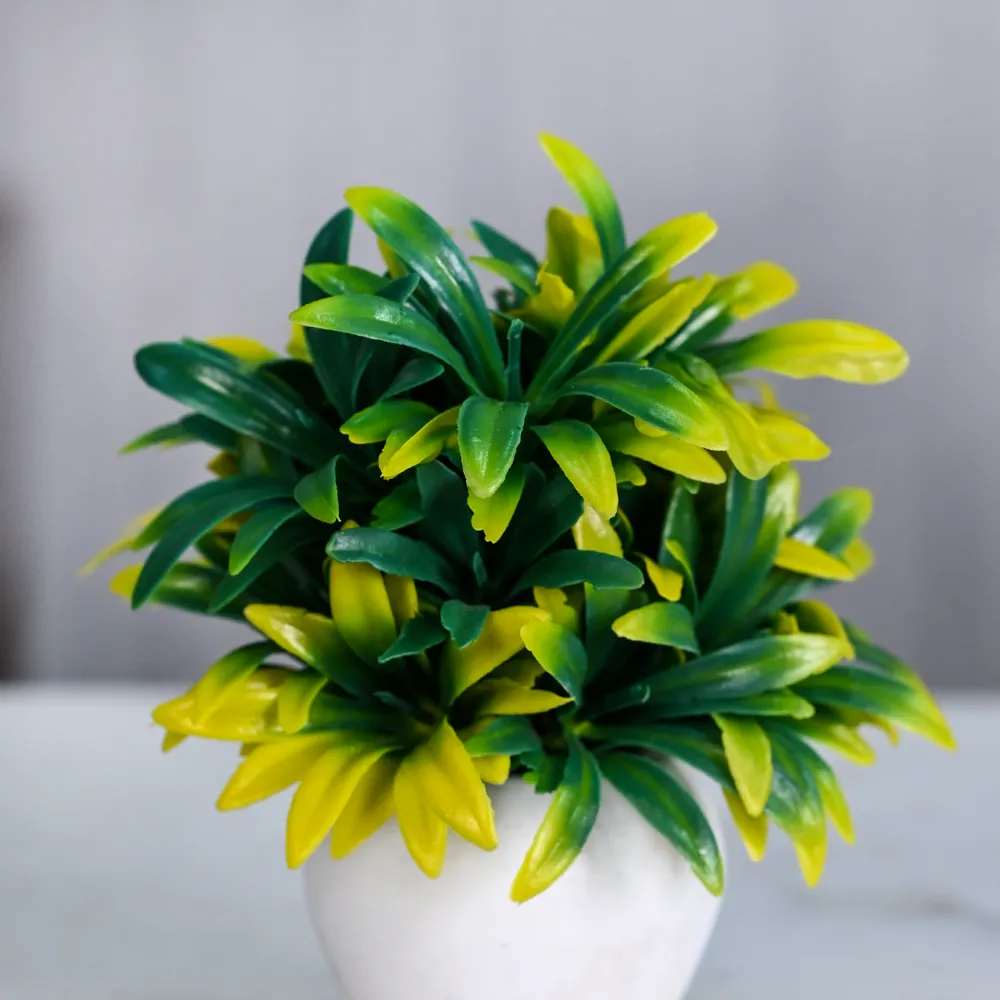 Mini Bunch Lush Yellow & Green Artificial Plant With Pot Single Piece