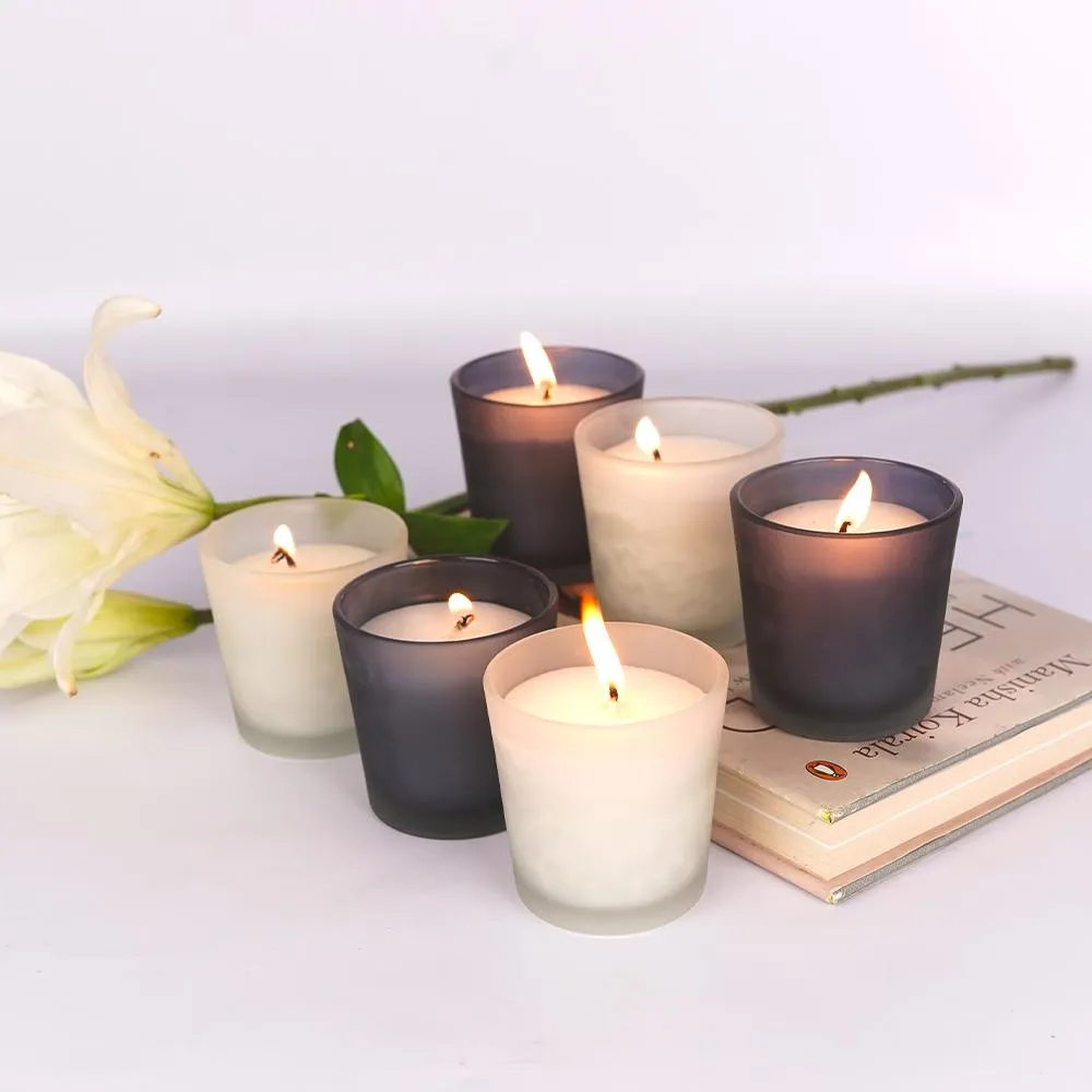 Miniature Frosted Grey & Off White Glass Scented Candle- Set of 6