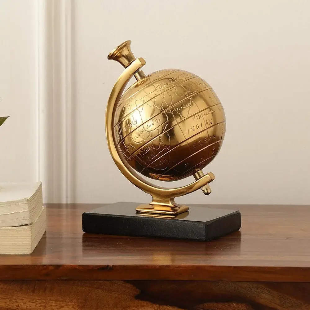 Miniature Metallic Decorative Globe with Black Marble Base