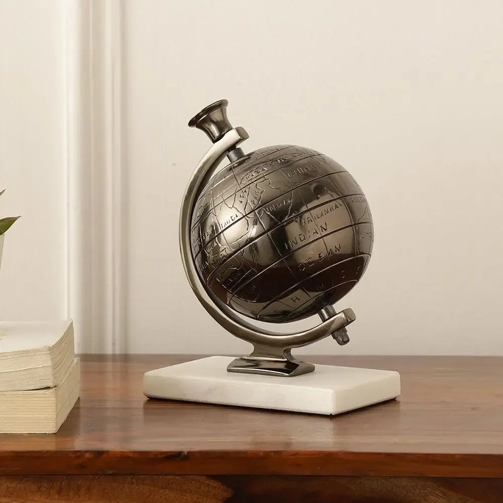 Miniature Metallic Decorative Globe with White Marble Base