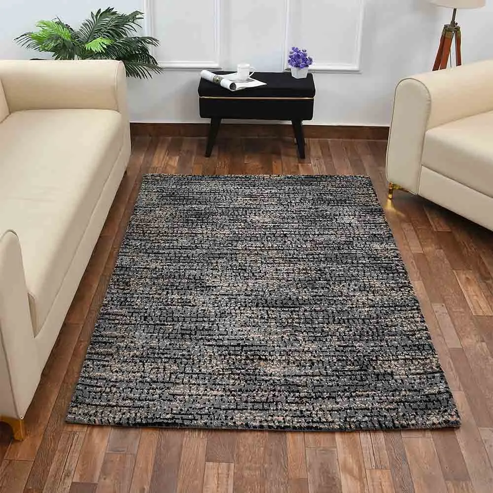 Minimalist Black and Grey Abstract Print Polyester Carpet 2X5