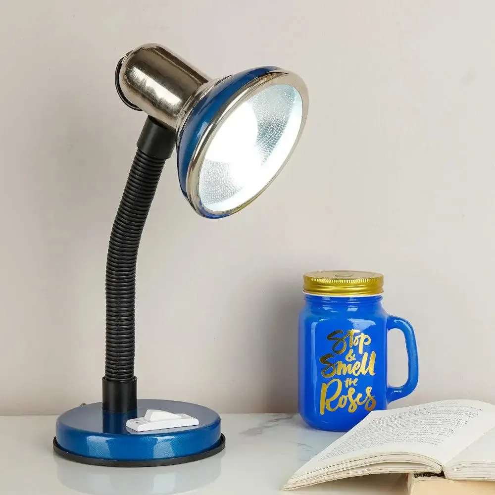 Minimalist Blue & Chrome-finished Table Lamp for Study Area with Adjustable Neck