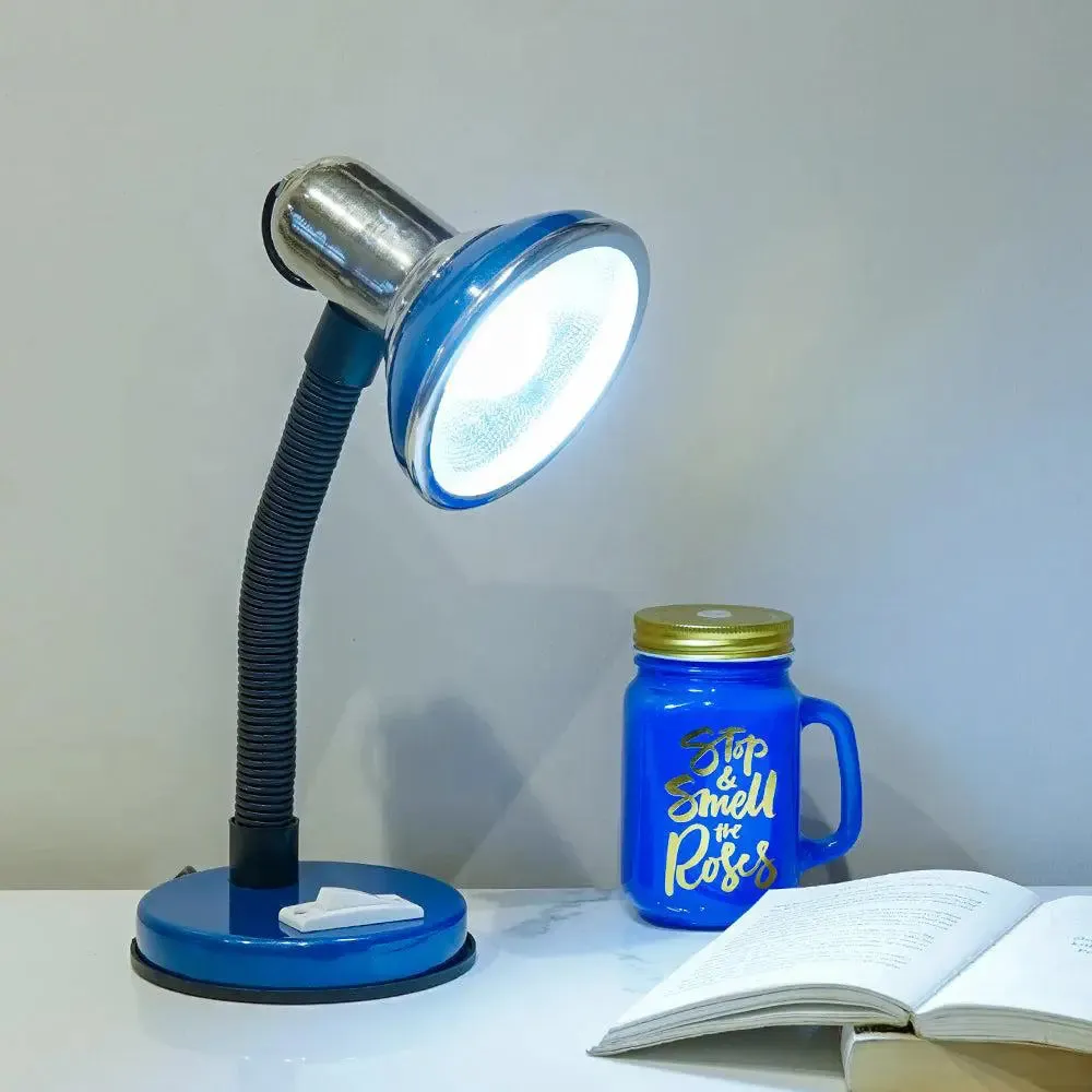 Minimalist Blue & Chrome-finished Table Lamp for Study Area with Adjustable Neck