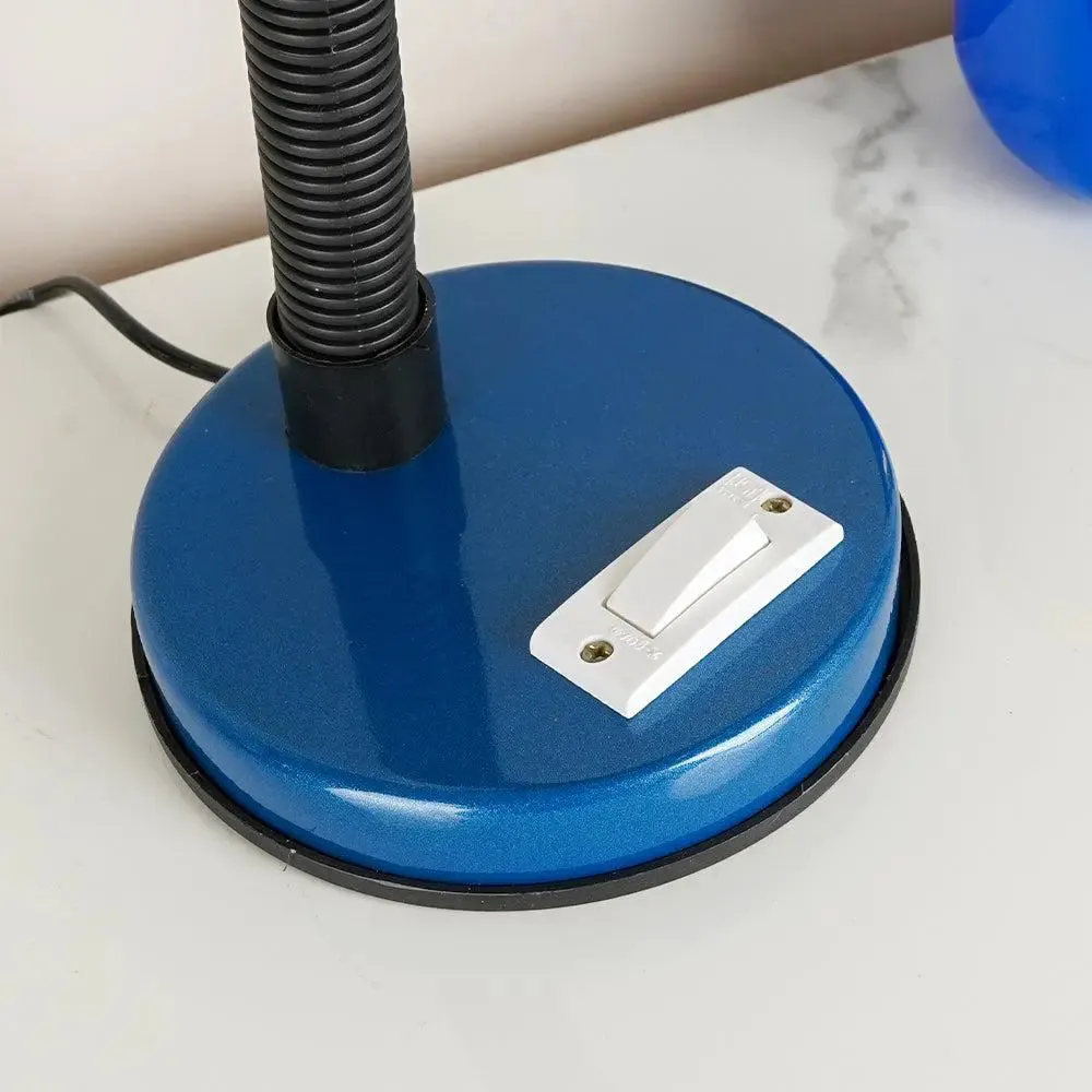 Minimalist Blue & Chrome-finished Table Lamp for Study Area with Adjustable Neck